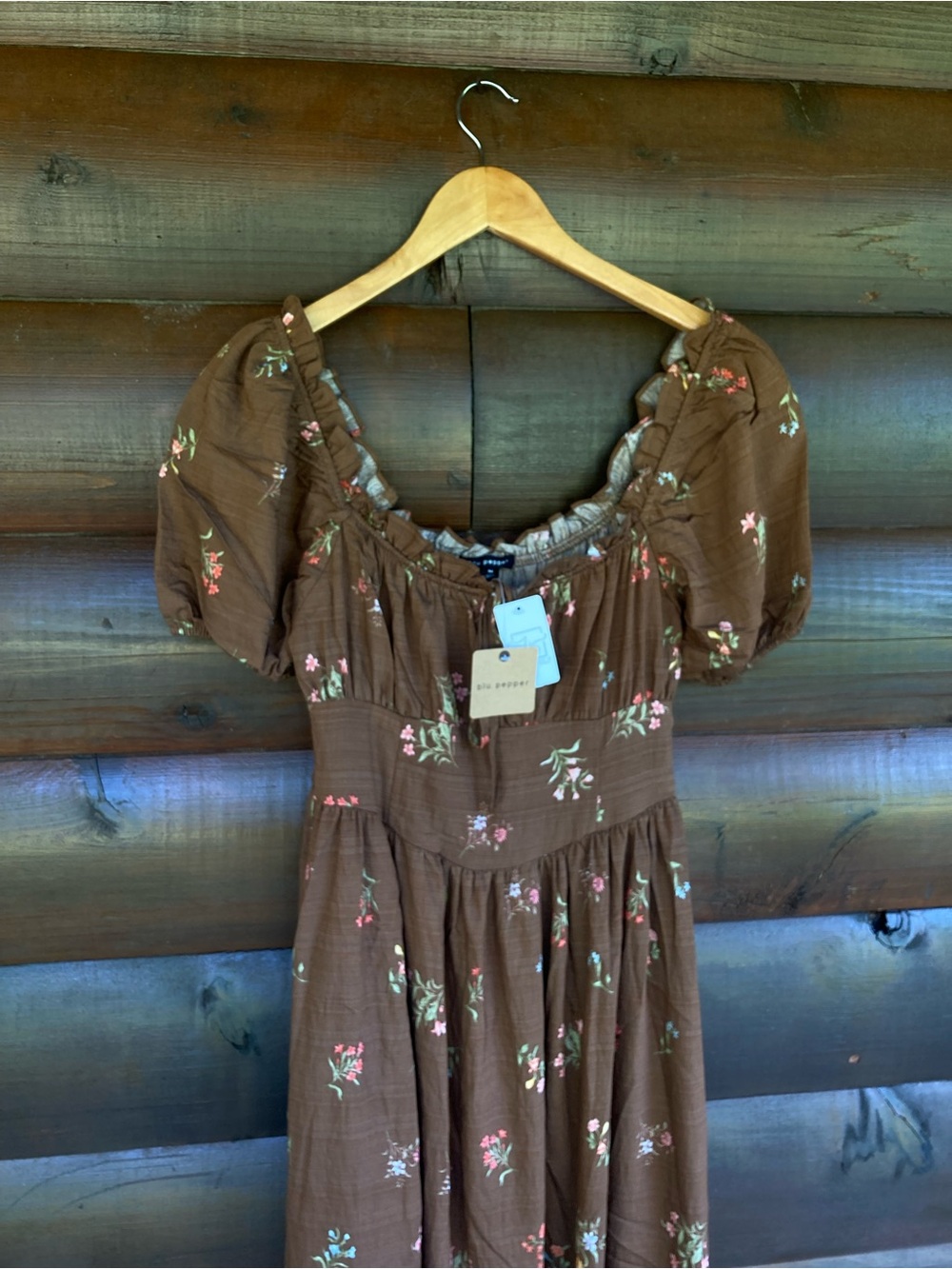 NWT Brown Floral Midi Fall Dress - Picture 5 of 13